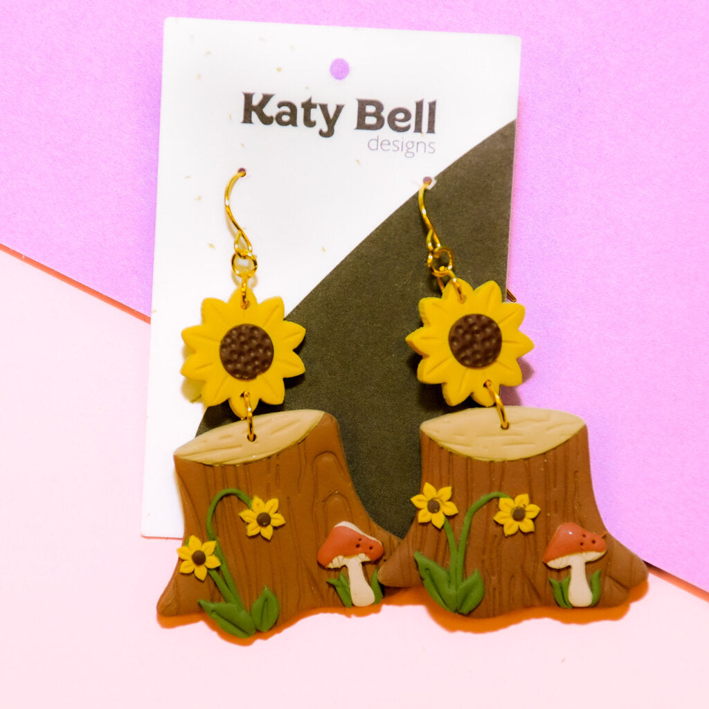 Sunflower Toadstool Earrings by Katy Bell Designs