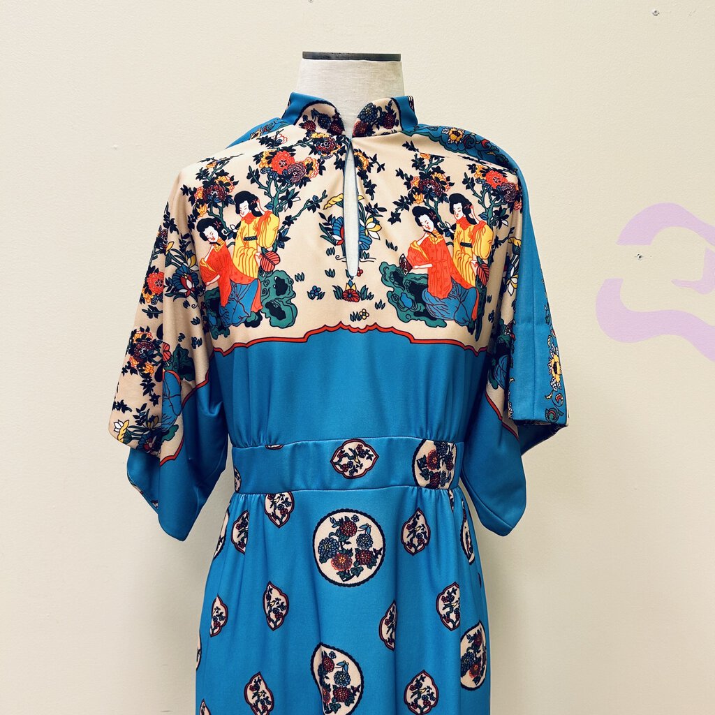 70s Leslie Fay Polynesian Maxi Dress