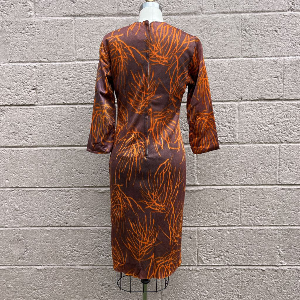 70s Zacuto Brown-Orange 3/4 Sleeve Dress